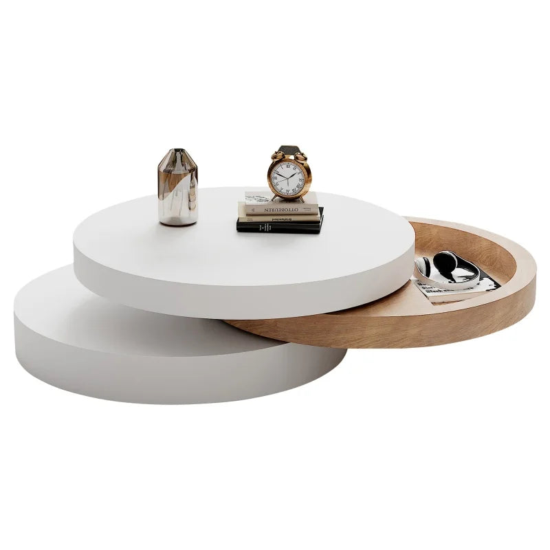 Table basse Nina ronde pivotante blanc et bois, vue 8