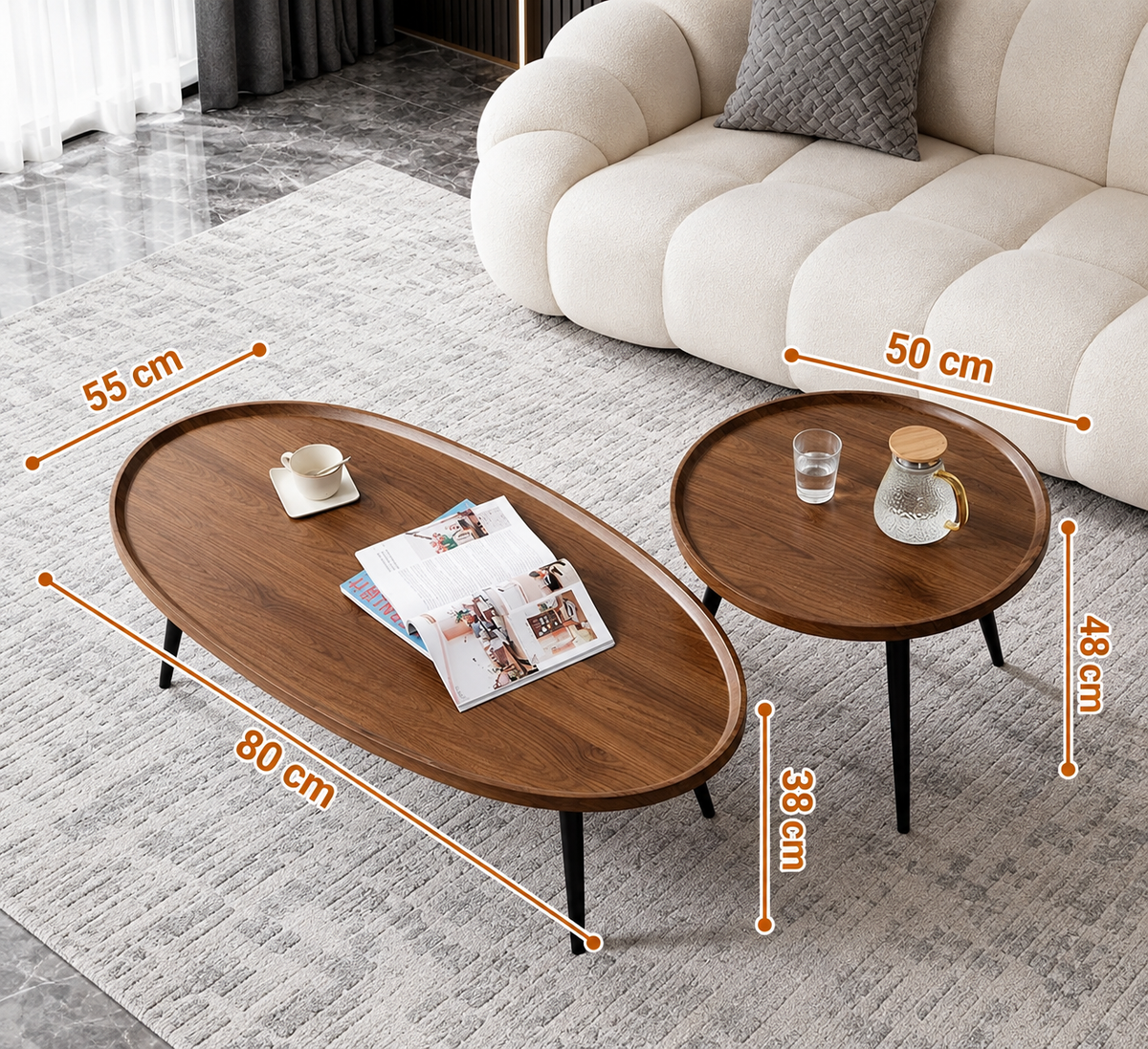 Table basse Alix duo gigogne ovale cannelée