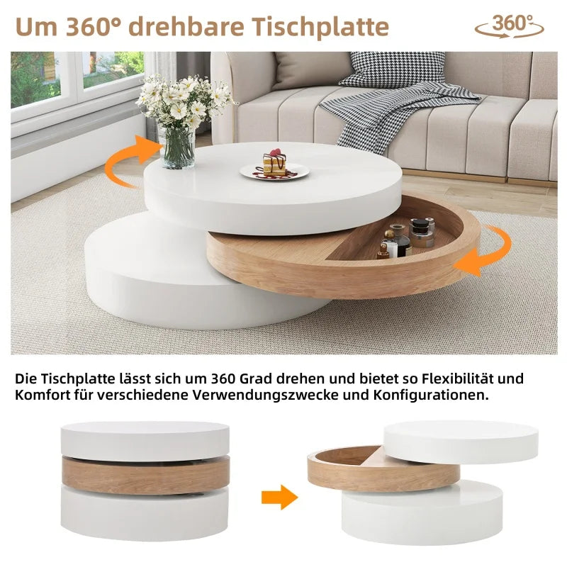 Table basse Nina ronde pivotante blanc et bois, vue 5