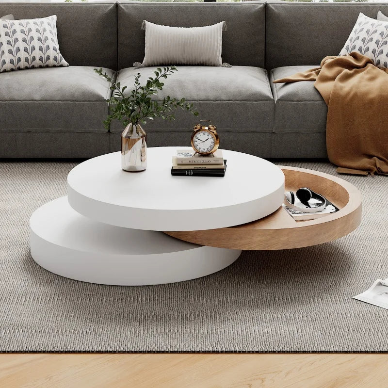 Table basse Nina ronde pivotante blanc et bois, vue 6