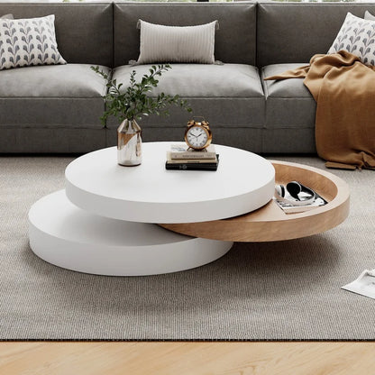 Table basse Nina ronde pivotante blanc et bois, vue 6