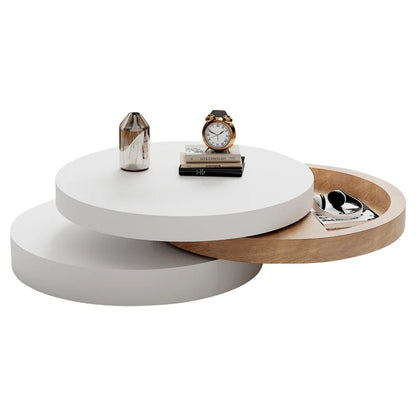 Table basse Nina ronde pivotante blanc et bois, vue 8