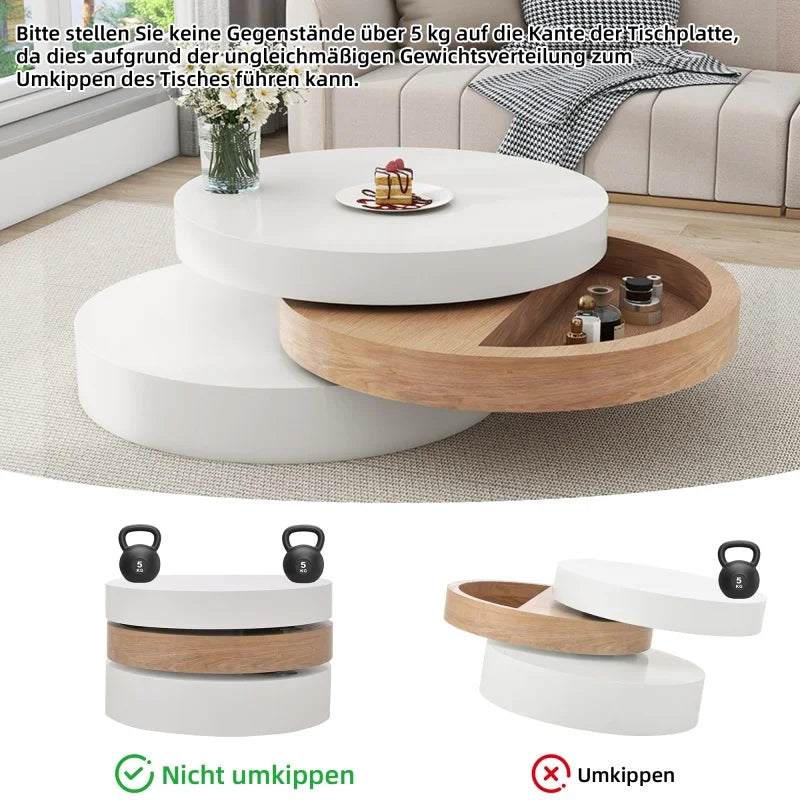 Table basse Nina ronde pivotante blanc et bois, vue 2