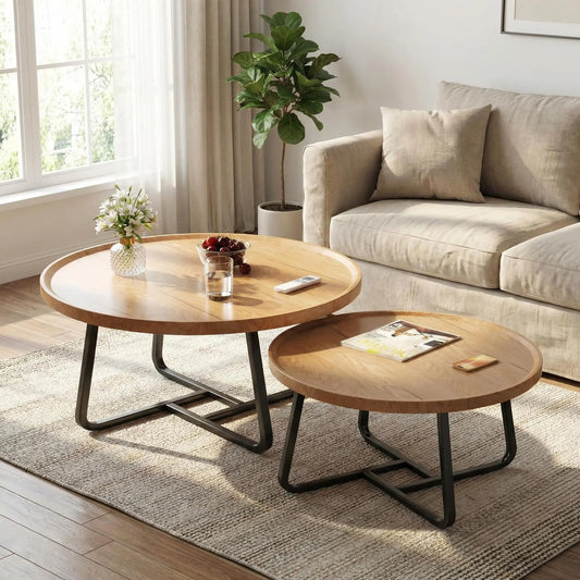 Duo de tables basses Adèle, rondes cannelées effet marbre