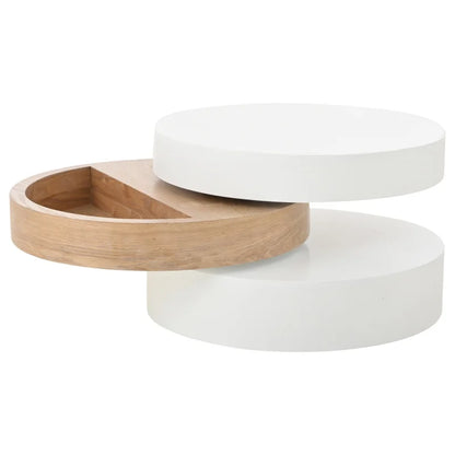 Table basse Nina ronde pivotante blanc et bois, vue 3