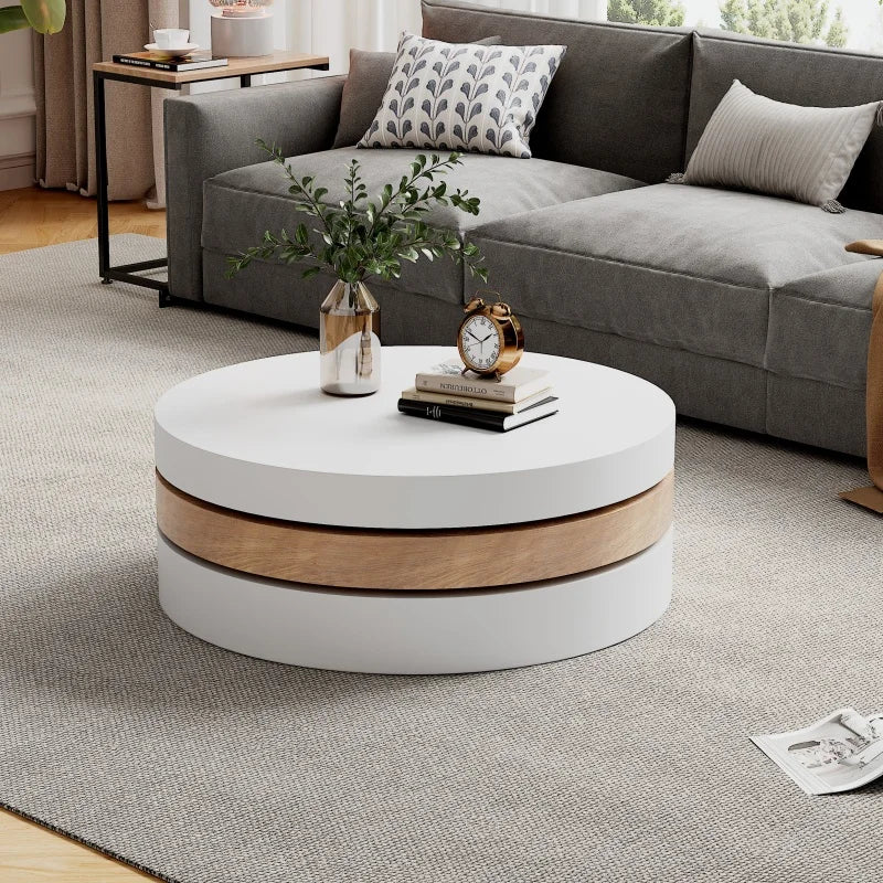 Table basse Nina ronde pivotante blanc et bois, vue 4