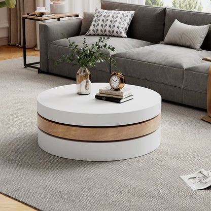 Table basse Nina ronde pivotante blanc et bois, vue 4