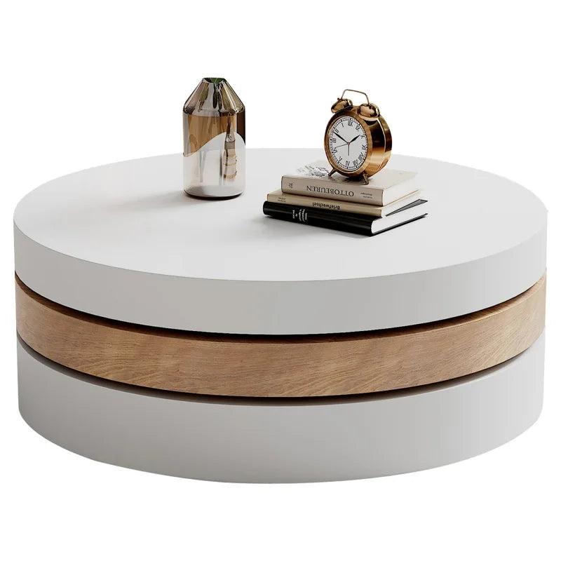 Table basse Nina ronde pivotante blanc et bois, vue 7