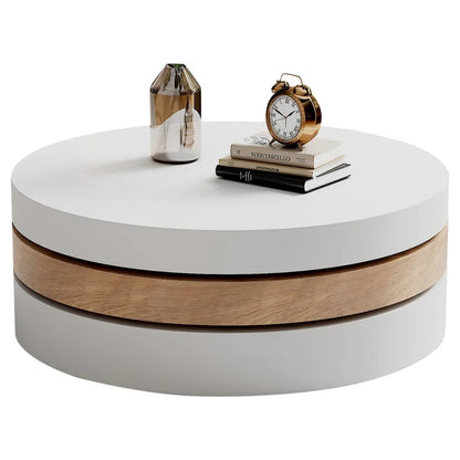 Table basse Nina ronde pivotante blanc et bois, vue 7