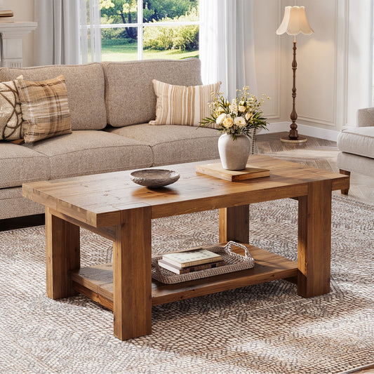 Table basse Louise en bois massif rustique, vue 2