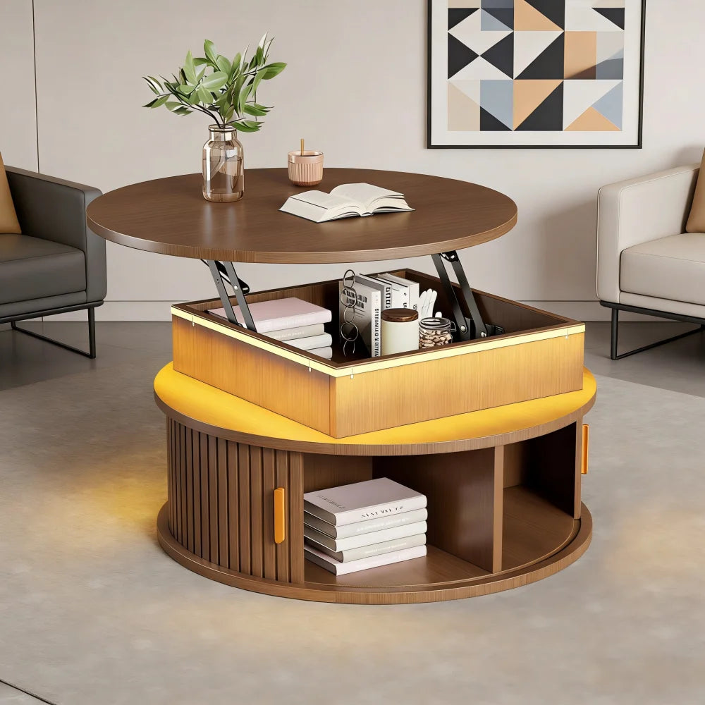 Table basse Romy, plateau relevé et rangement intérieur