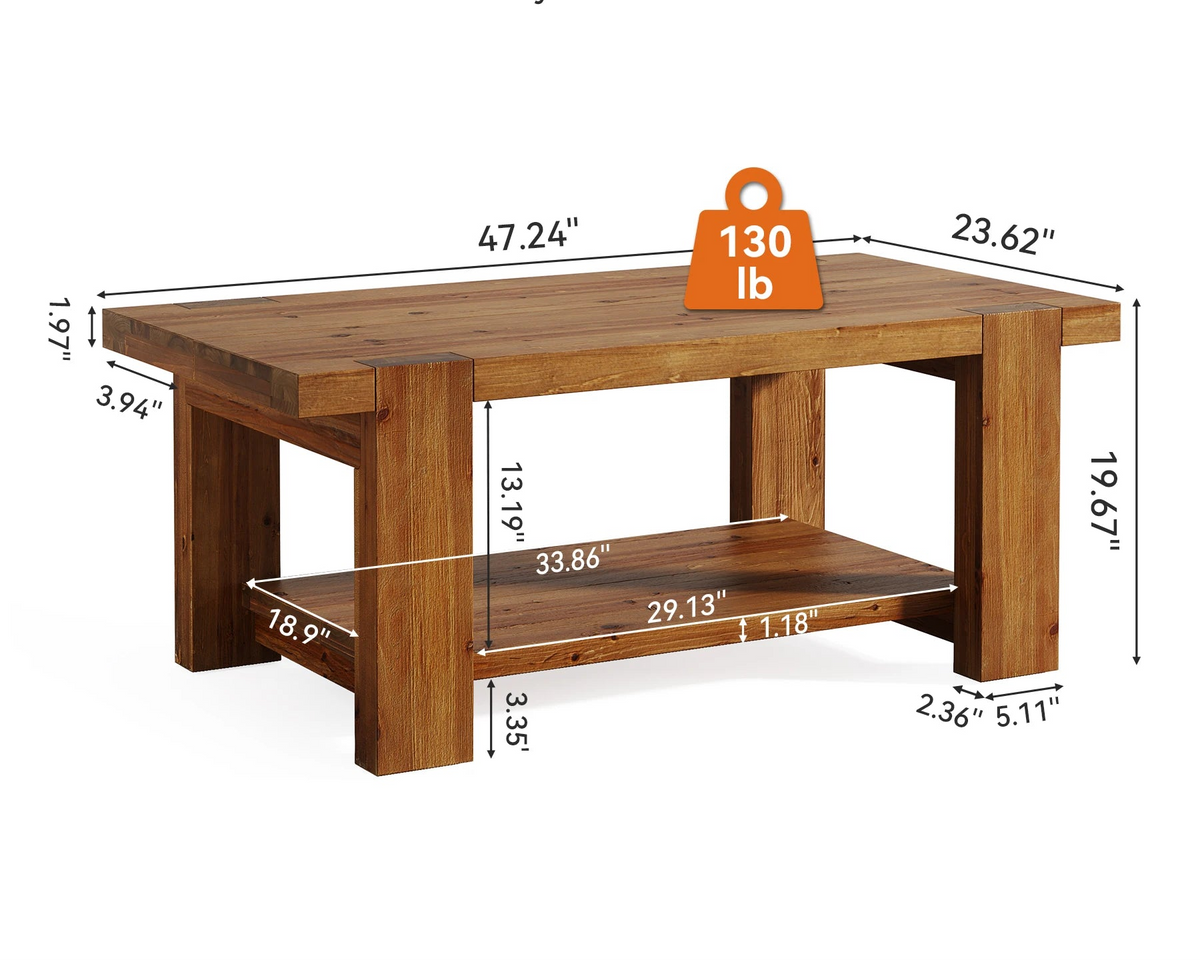 Table basse Louise en bois massif rustique, vue 3