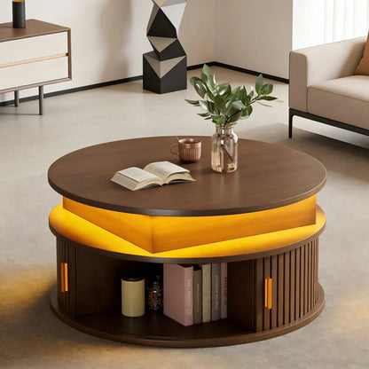 Table basse Romy, lattes cannelées finition noyer